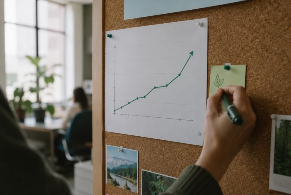 Courbe de progression affichée au mur d’une équipe