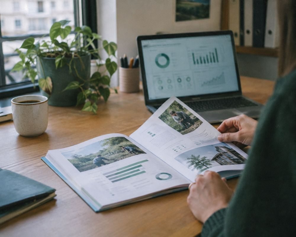 Rapport RSE feuilleté sur un bureau